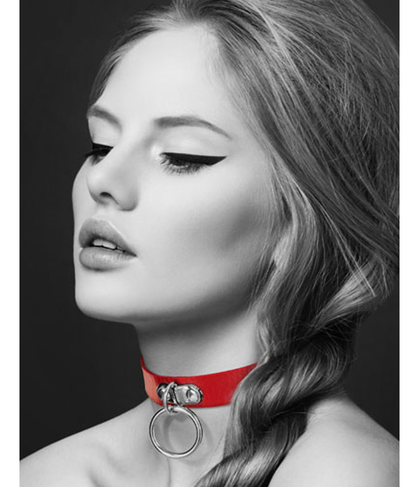 Collier en cuir rouge SM avec anneau métal argenté pour laisse - CC6060010030